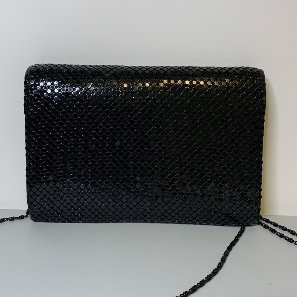 vintage black metal mesh bag with leather trim and  chain strap - Picture 2 of 5